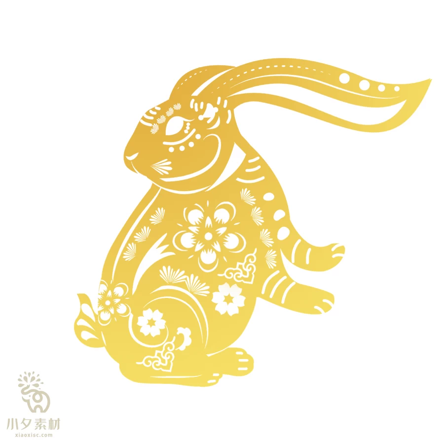 2023年兔年新年春节金箔剪纸雕刻元素图案图形png免扣PSD设计素材【029】